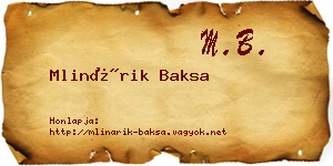 Mlinárik Baksa névjegykártya